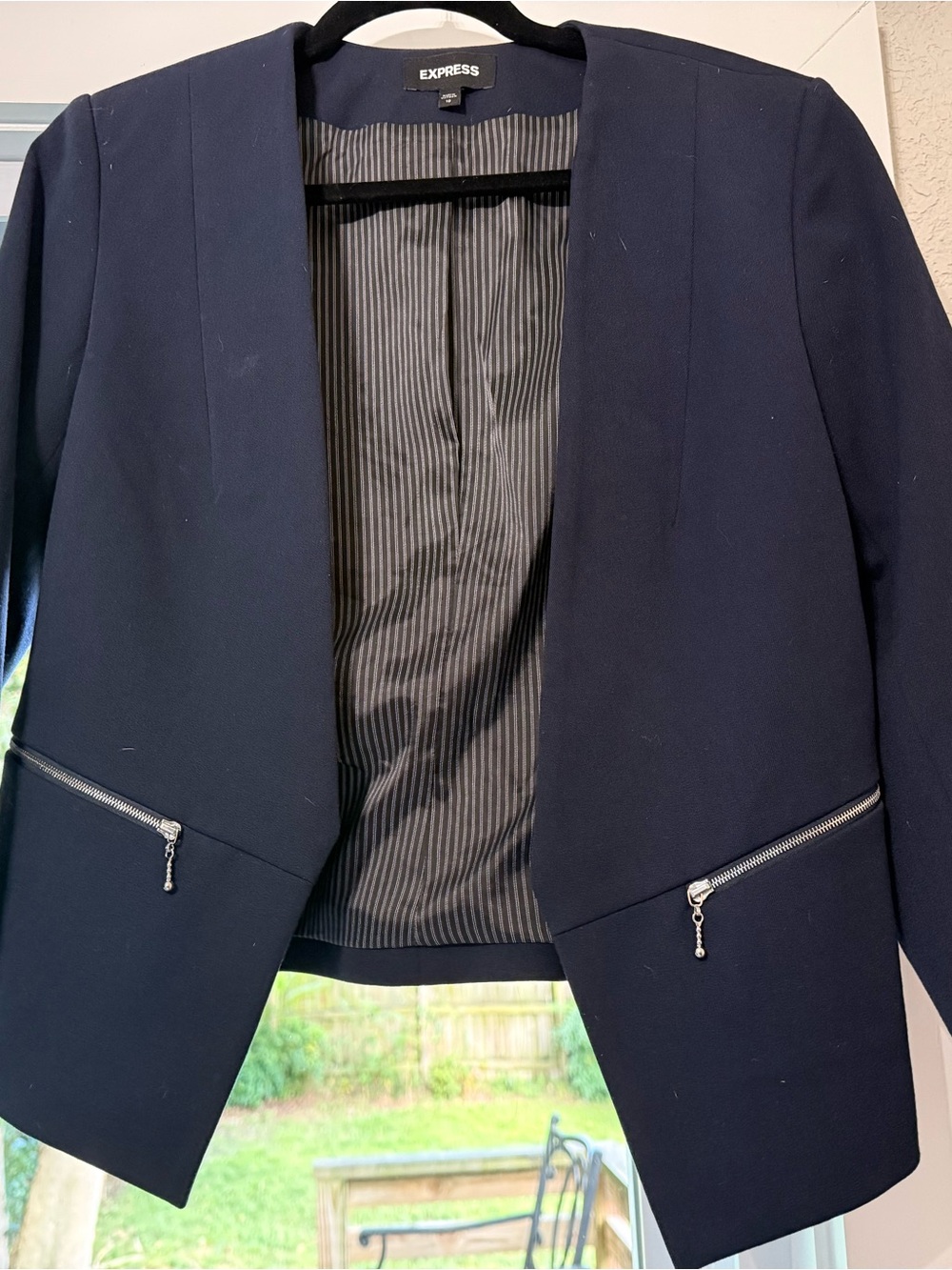 Express Navy Open-Front Blazer with Zip Pockets